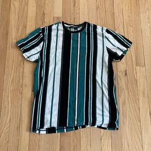 White, Green, Black Vertical Stripe Shirt